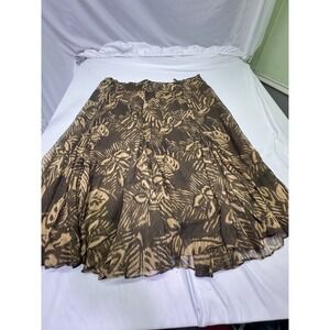 Lauren Ralph Lauren 100% SilkTiered Ruffle Midi Skirt Brown Floral SZ 20W Whimsy